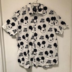 🆕 Neff Disney Mickey Oh Boy Collared Shirt NWT